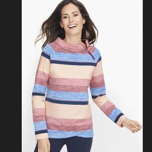 T by Talbots Women’s Striped Long Sleeve Mock Neck Sweatshirt Jacket Large